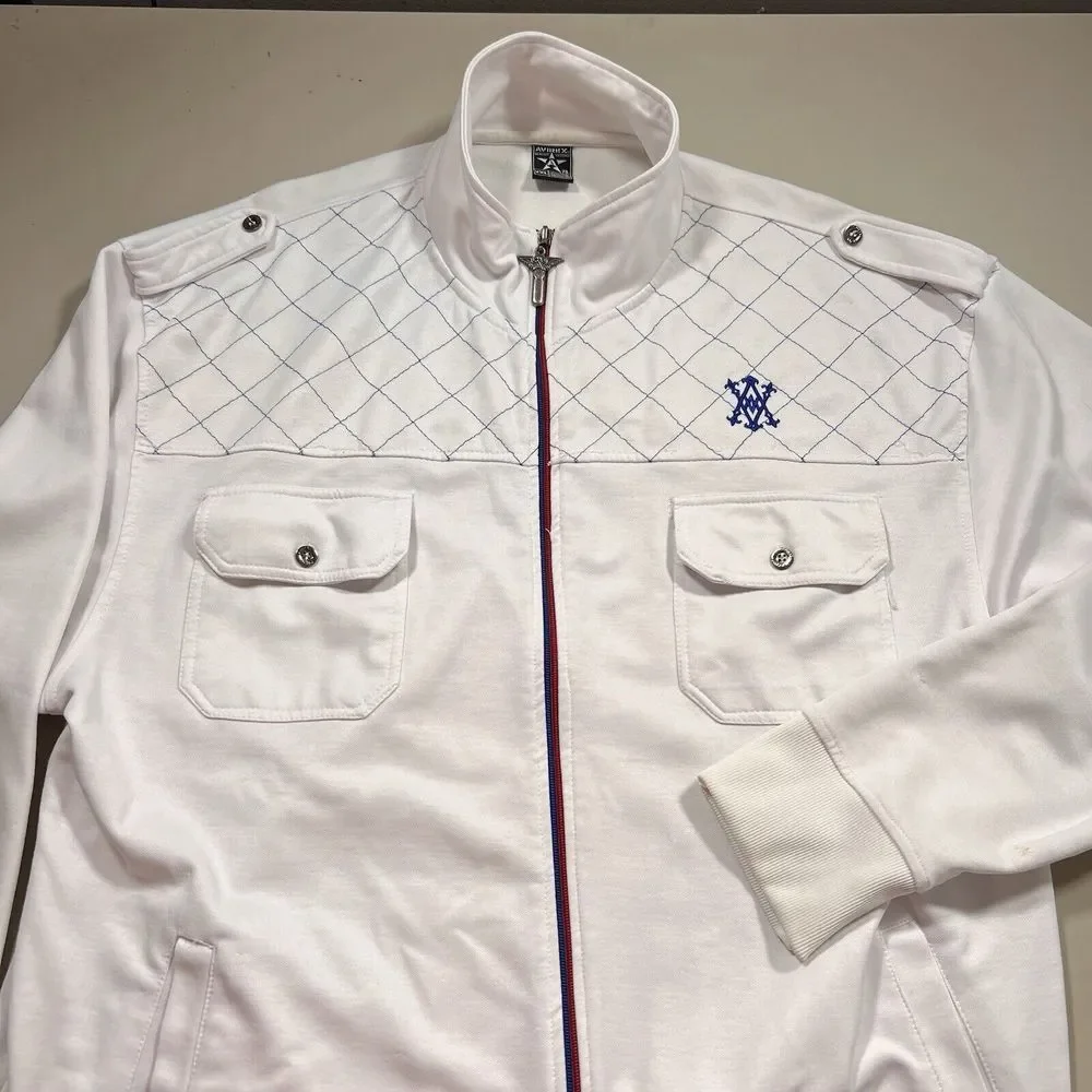 Avirex Aviator Flight Jacket White Mens Size XXL Pockets‎ Full Zip Epaulettes